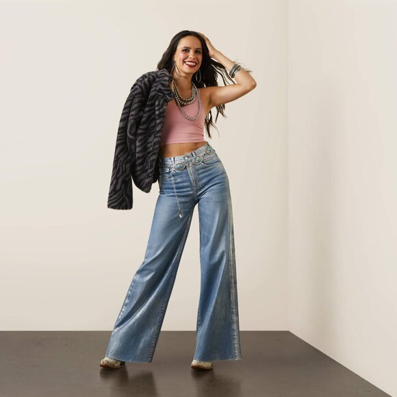 Ariat Jazmine Ultra High Rise Wide Leg Jeans Silver Gloss Size 27R NWT - Picture 3 of 11